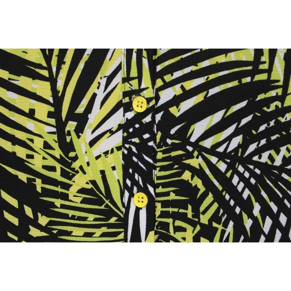 Tacera A-Line Button Down Dress Sleeveless Leaf Print Yellow Black - Picture 12 of 13